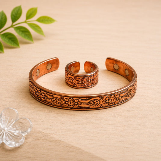 Floral Essence Copper Bracelet & Ring Set