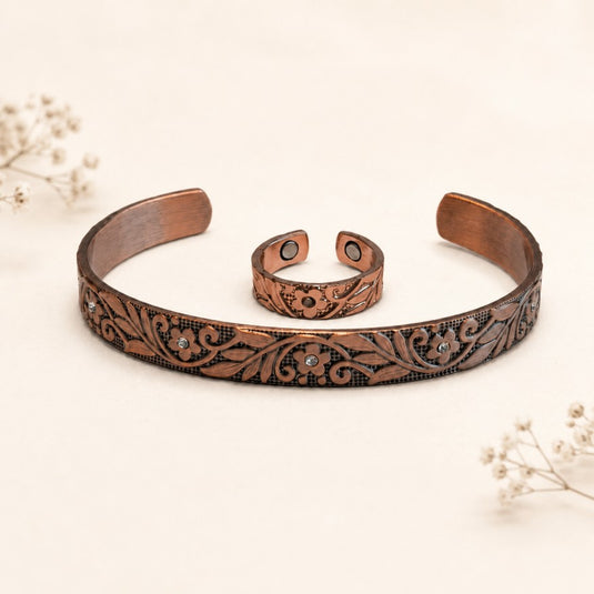 Rosette Magnetic Copper Bracelet & Ring Set