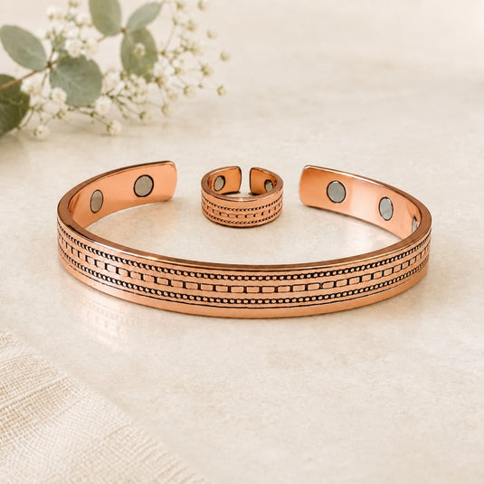 Sacred Lines Magnetic Copper Bracelet & Ring Set