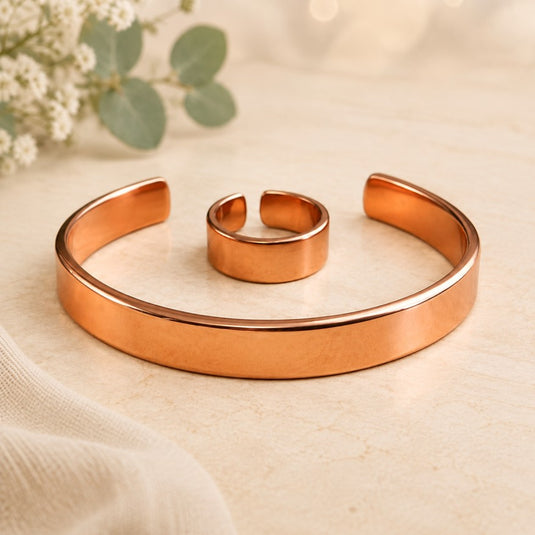 Copper Plain Bracelet and Ring Set